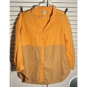 Pure Match Women's Tunic Shirt Long Sleeve Button Linen Blouse Tangerine Large